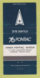 Matchbook Cover - 1976 Pontiac Datsun Ardmore PA Polaris Blue WEAR 30 Strike