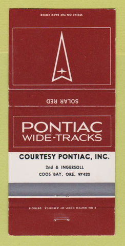 Matchbook Cover - Pontiac Courtesy Coos Bay OR Solar Red 30 Strike