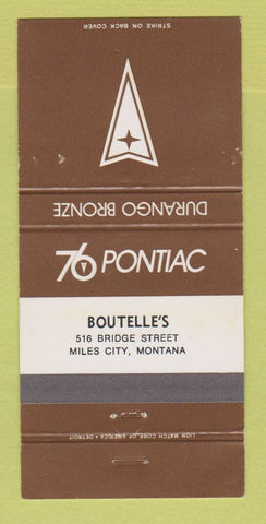 Matchbook Cover - 1976 Pontiac Miles City MT Durango Bronze 30 Strike