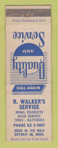 Matchbook Cover - R Walker's Mobil oil gas Detroit MI