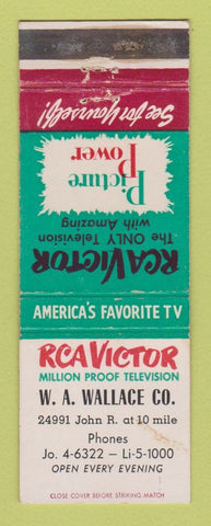 Matchbook Cover - RCA Victor TV WA Wallace Detroit MI WEAR