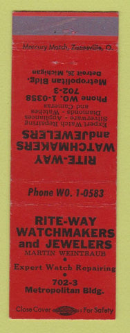 Matchbook Cover - Rite Way Watchmakers Jewelry Detroit MI