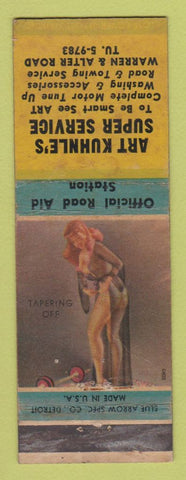 Matchbook Cover - Art Kuhnle's Service oil gas Detroit MI pinup WEAR