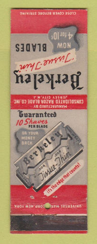 Matchbook Cover - Berkeley Razor Blades Jersey City NJ