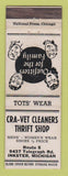 Matchbook Cover - Cra Vet Cleaners Thrift Shop Inkster MI WEAR