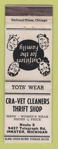Matchbook Cover - Cra Vet Cleaners Thrift Shop Inkster MI WEAR