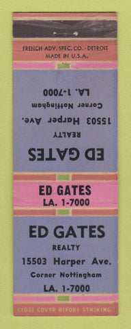 Matchbook Cover - Ed Gates Real Estate Detroit MI WEAR