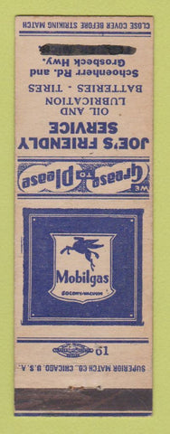 Matchbook Cover - Mobil oil gas Joe's Warren MI WRITING