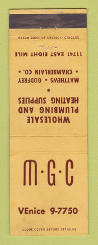 Matchbook Cover - Matthews Godfrey Chamberlain Plumbing Supply Detroit MI WEAR