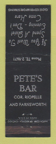 Matchbook Cover - Pete's Bar Detroit MI WORN