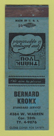 Matchbook Cover - Bernard Kronk Standard oil gas Detroit MI