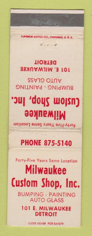 Matchbook Cover - Milwaukee Custom Shop Auto Painting Glass Detroit MI WEAR