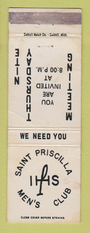 Matchbook Cover - Saint Priscilla Men's Club Detroit? MI WORN