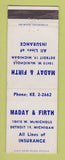 Matchbook Cover - Maday & Firth Insurance Detroit MI WEAR