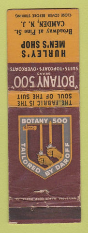 Matchbook Cover - Botany 500 Men's Clothes Hurley's Camden NJ WORN