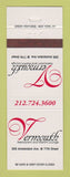 Matchbook Cover - Vermouth Restaurant Martini Lounge New York City