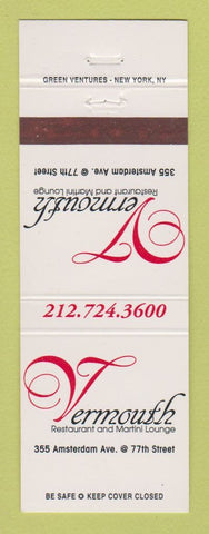 Matchbook Cover - Vermouth Restaurant Martini Lounge New York City