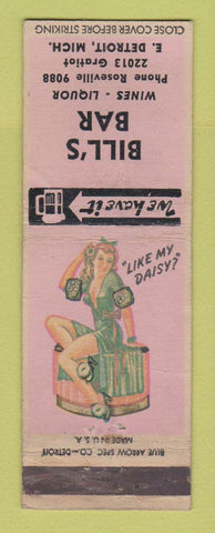 Matchbook Cover - Bill's Bar East Detroit MI pinup WEAR