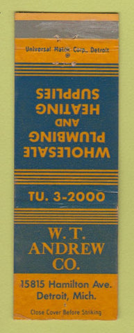 Matchbook Cover - WT Andrew Plumbing Heating Supply Detroit MI WEAR