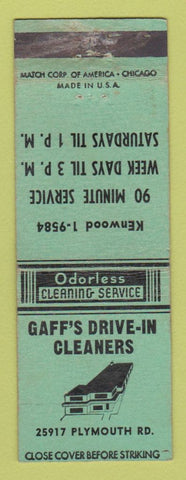 Matchbook Cover - Gaff's Drive In Cleaners Reford Charter Township MI WEAR