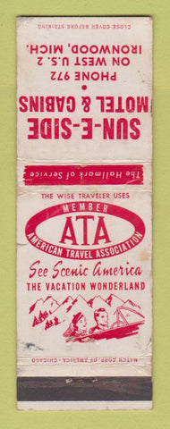 Matchbook Cover - Sun E Side Motel Cabins Ironwood MI WORN