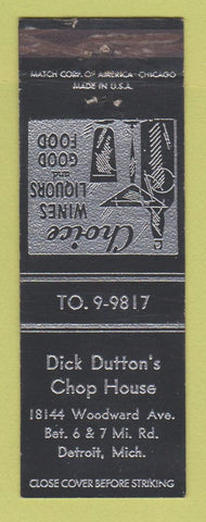 Matchbook Cover - Dick Dutton's Chop House Detroit MI