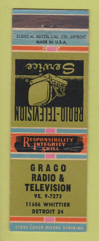 Matchbook Cover - Graco Radio TV Detroit MI