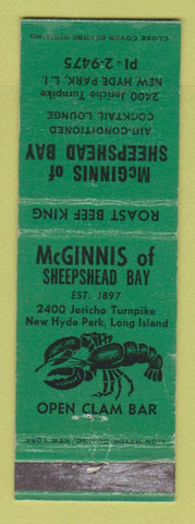 Matchbook Cover - McGinnis of Sheepshead Bay Restaurant New Hyde Park LI NY WEAR
