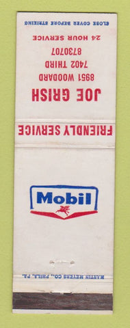 Matchbook Cover - Mobil oil gas Joe Grish Detroit MI