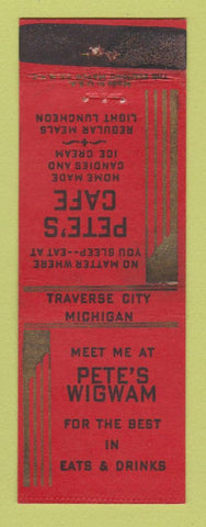 Matchbook Cover - Pete's Wigwam Cafe Traverse City MI WEAR