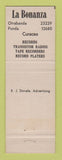 Matchbook Cover - La Bonanza Music Instruments Curacao LPs Records GREEN