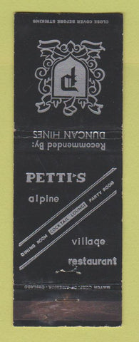 Matchbook Cover - Petti's Alpine Village Restaurant Bowling Green Findlay OH