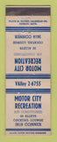 Matchbook Cover - Motor City Recreation  Detroit MI