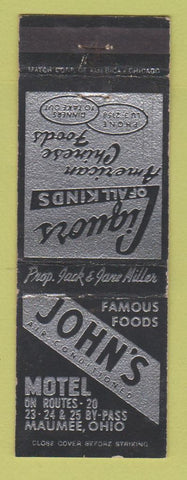 Matchbook Cover - John's Motel Maumee OH Liquor Restaurant