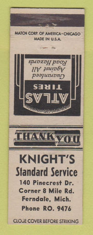 Matchbook Cover - Knight's Standard oil gas Ferndale MI Atlas Tires