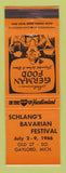 Matchbook Cover - Schlang's Bavarian Restival Gaylord MI 1966