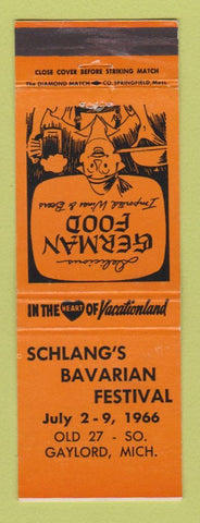 Matchbook Cover - Schlang's Bavarian Restival Gaylord MI 1966