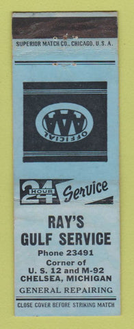 Matchbook Cover - Ray's Gulf oil gas Chelsea MI WEAR