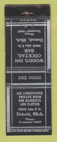 Matchbook Cover - Wood's Inn Cocktail Bar Detroit MI WORN