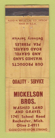 Matchbook Cover - Mickelson Bros Sand Gravel Rochester MI