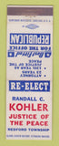 Matchbook Cover Randall Kohler Justice of the Peace Election Redford Township MI