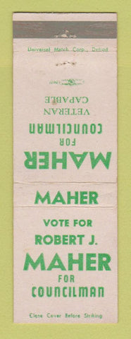 Matchbook Cover - Robert H Maher Councilman Election Detroit? MI