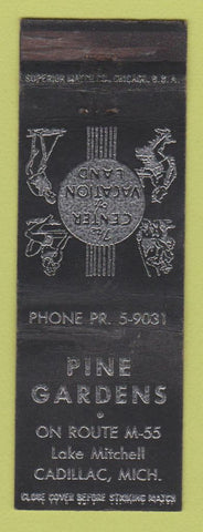 Matchbook Cover - Pine Gardens Cadillac MI shuffleboard