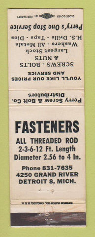 Matchbook Cover - Perry's Fasteners Detroit MI Screw and Bolt WEAR