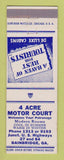 Matchbook Cover - 4 Acre Motor Court Bainbridge GA