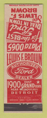 Matchbook Cover - Lewis Brown Ford Detroit MI ARROW WORN