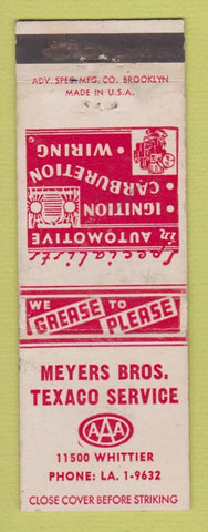 Matchbook Cover - Meyers Bros Texaco oil gas Detroit MI WEAR