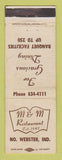 Matchbook Cover - M&M Restaurant North Webster IN WEAR