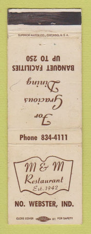 Matchbook Cover - M&M Restaurant North Webster IN WEAR