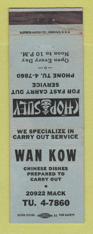 Matchbook Cover - Wan Kow Chinese Restaurant Detroit MI